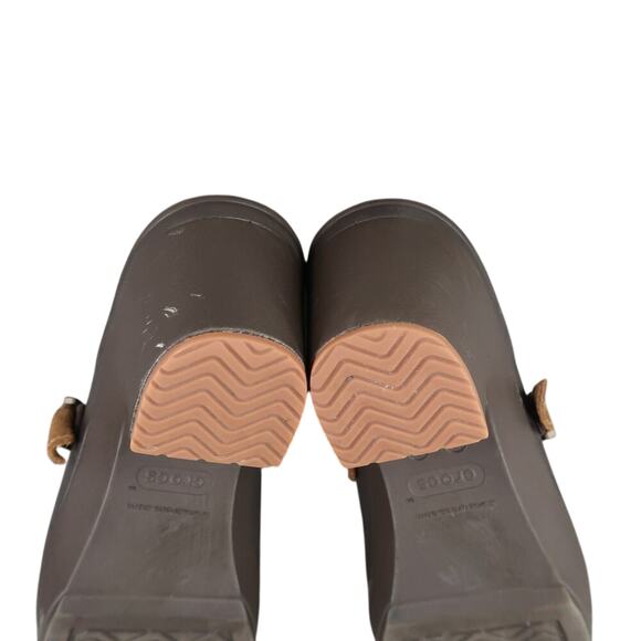 Crocs Shoe Women 9 Clog Slip On Comfort Fashion Rubber Leather Strap Brown Sarah - Picture 14 of 16